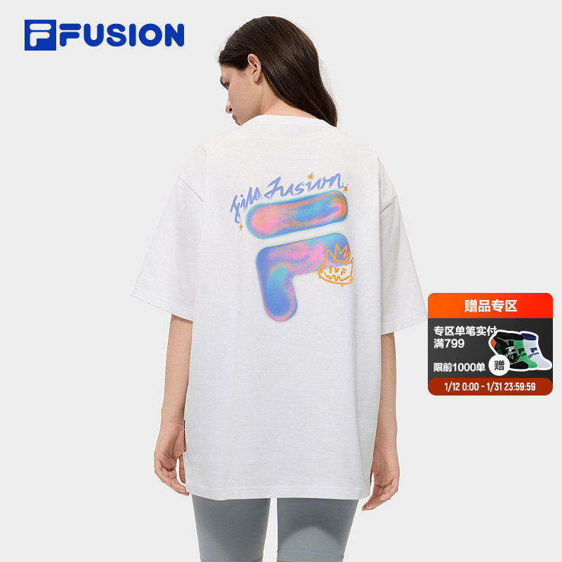 FILA FUSION斐乐潮牌情侣短袖t恤女2026春季新款百搭纯棉白色上衣