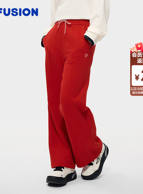 马上起飞丨FILA FUSION斐乐针织长裤女2026新年款红色宽松直筒裤