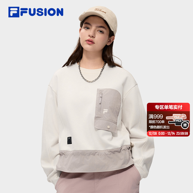 FILA FUSION斐乐潮牌女子套头卫衣2026春季新款宽松拼接针织上衣
