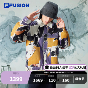 FILA FUSION斐乐潮牌棉服男2024春新款时尚休闲满印宽松翻领外套