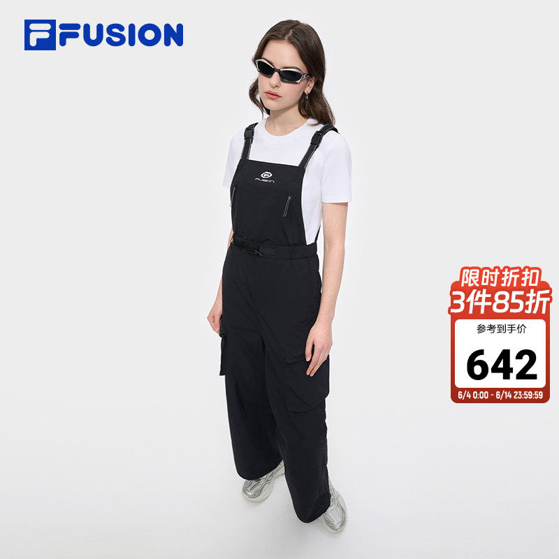 FILA FUSION斐乐潮牌女裤女子吊带裤2025夏季新款女款背带裤长裤