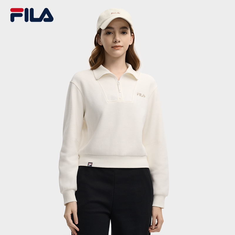 FILA 斐乐官方女子套头卫衣2025冬新款半开襟舒适针织长袖上衣
