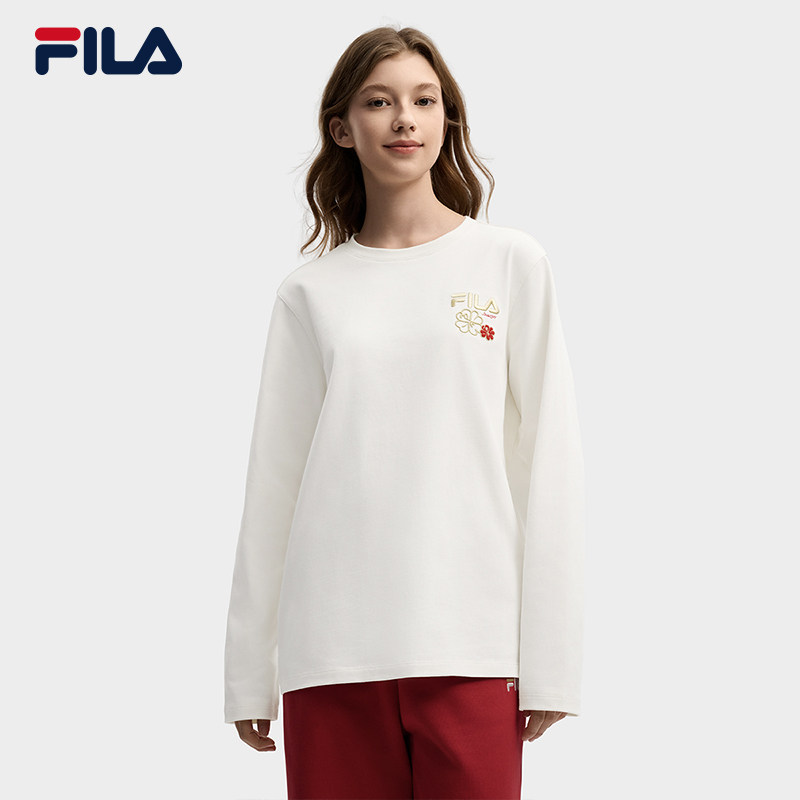 FILA 斐乐男女同款长袖T恤2026春新款情侣休闲海棠花红色长T恤,运动服/休闲服装,运动T恤,淘宝优惠券,粉丝福利购,淘宝优惠卷