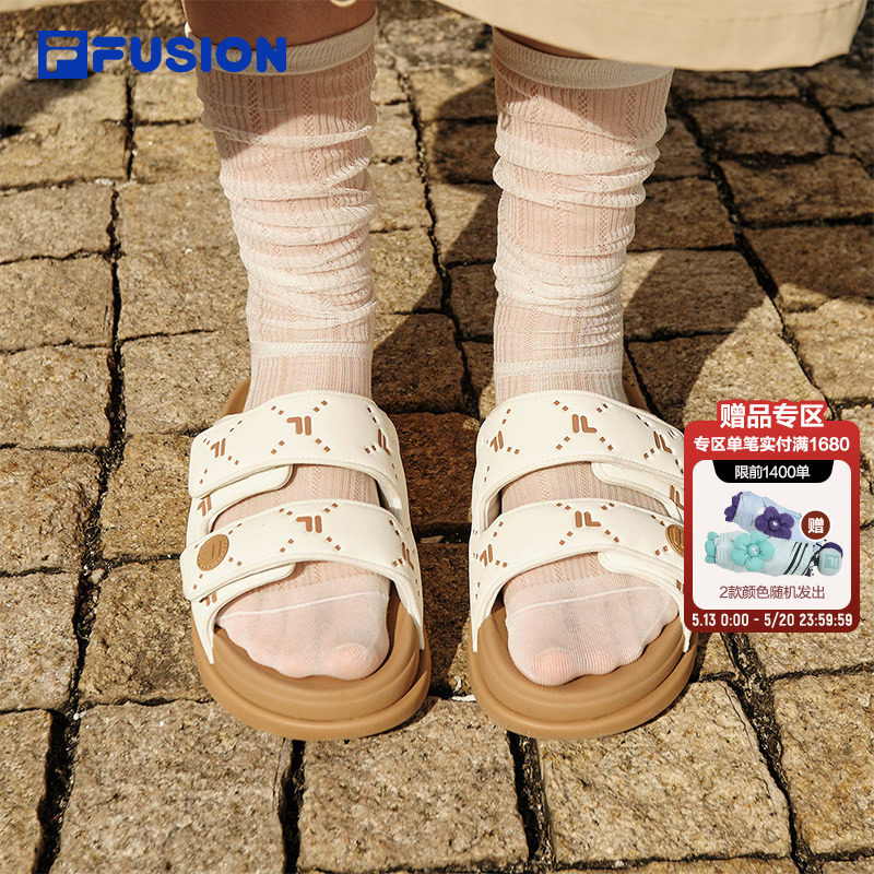绵绵拖丨FILA FUSION斐乐拖鞋女鞋休闲沙滩鞋夏季老花凉拖