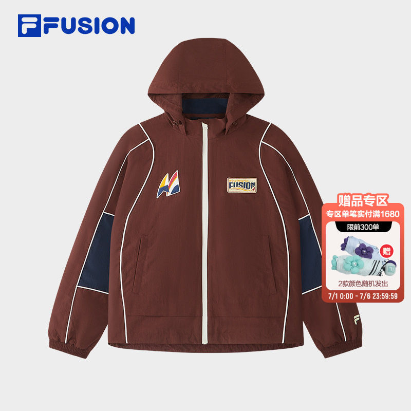 FILA FUSION斐乐潮牌梭织外套女2026夏新款休闲宽松拼色连帽外套 - 实物图