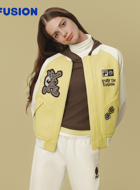 FILA FUSION | Mr Doodle联名针织外套女2025冬季新款拼色棒球服