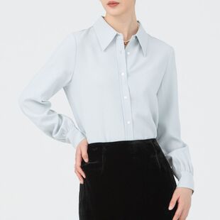 三兆 女 重磅奢级成衣JIN口醋酸面料重磅手工碎褶设计纯色气质衬衫