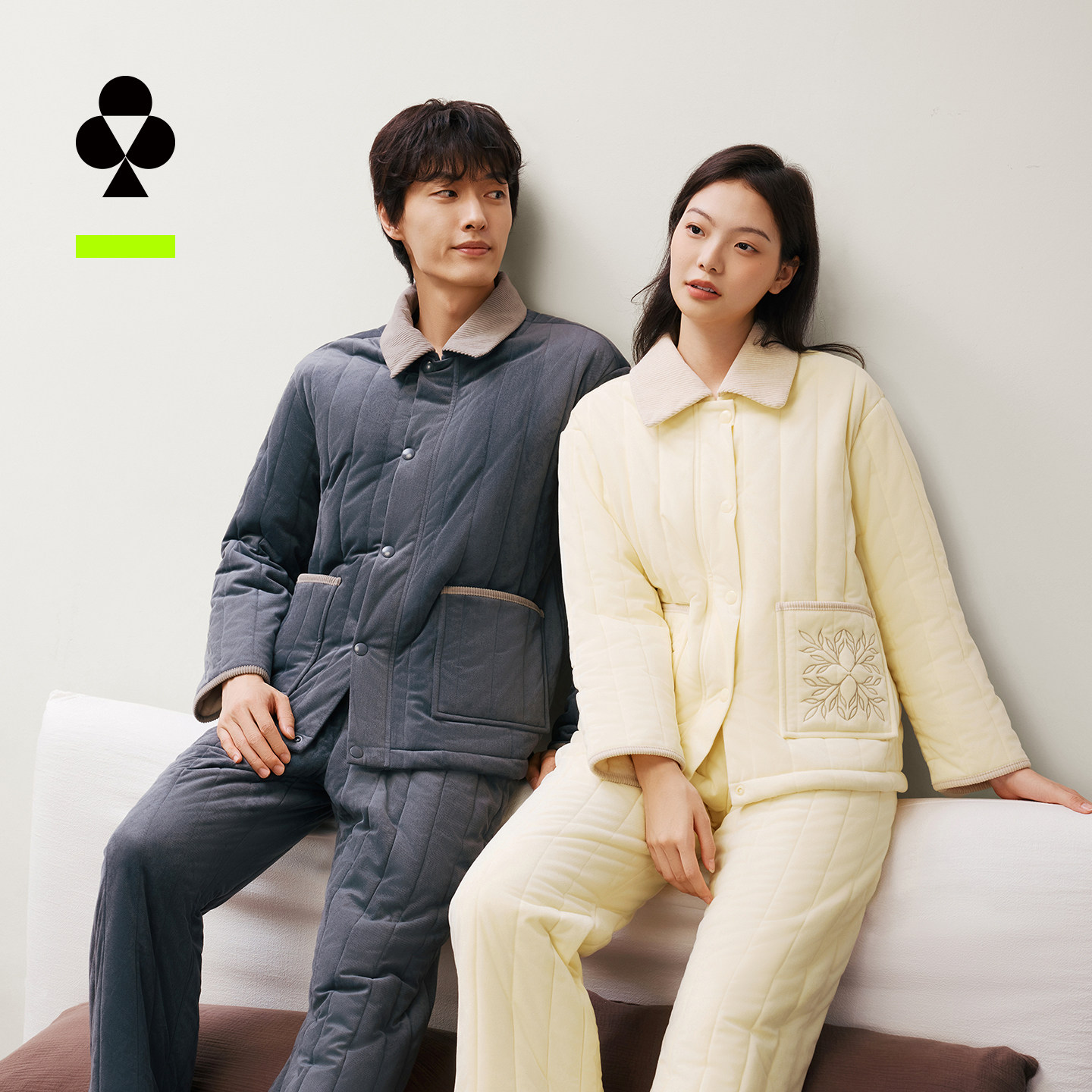 有棵树夹棉睡衣女款三层加绒加厚抗静电2025秋冬家居服套装睡衣男