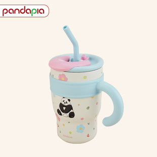 pandapia圆润美好吸管杯保温便携不锈钢咖啡外带吸管双饮保温杯