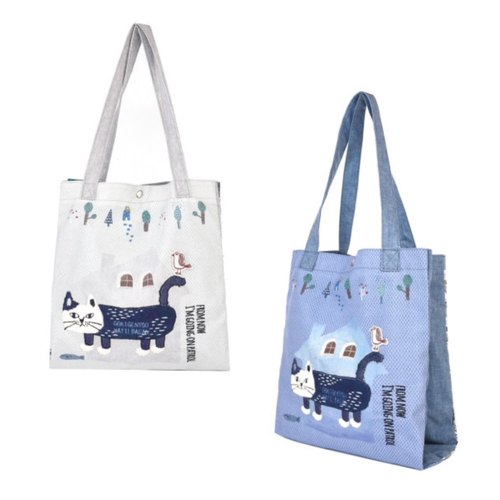 日本原单kusuguru刺绣爬猫手提包单肩包手拎包逛街购物双层包101