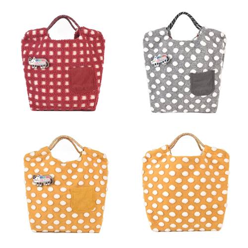 日本kusuguru毛呢波点猫咪胸针手提包手拎包可单肩购物包通勤211