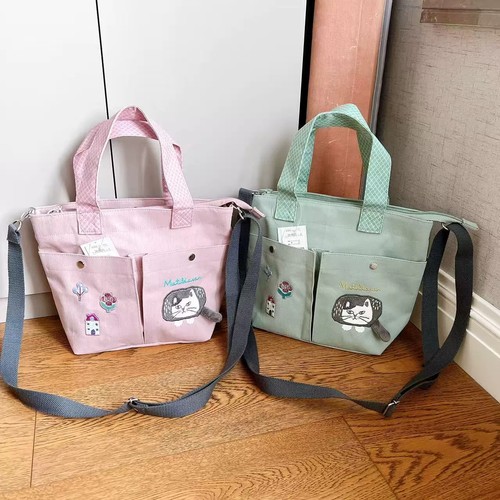 日本Kusuguru正品刺绣爬猫斜挎包单肩包手提包手拎包多层布艺501