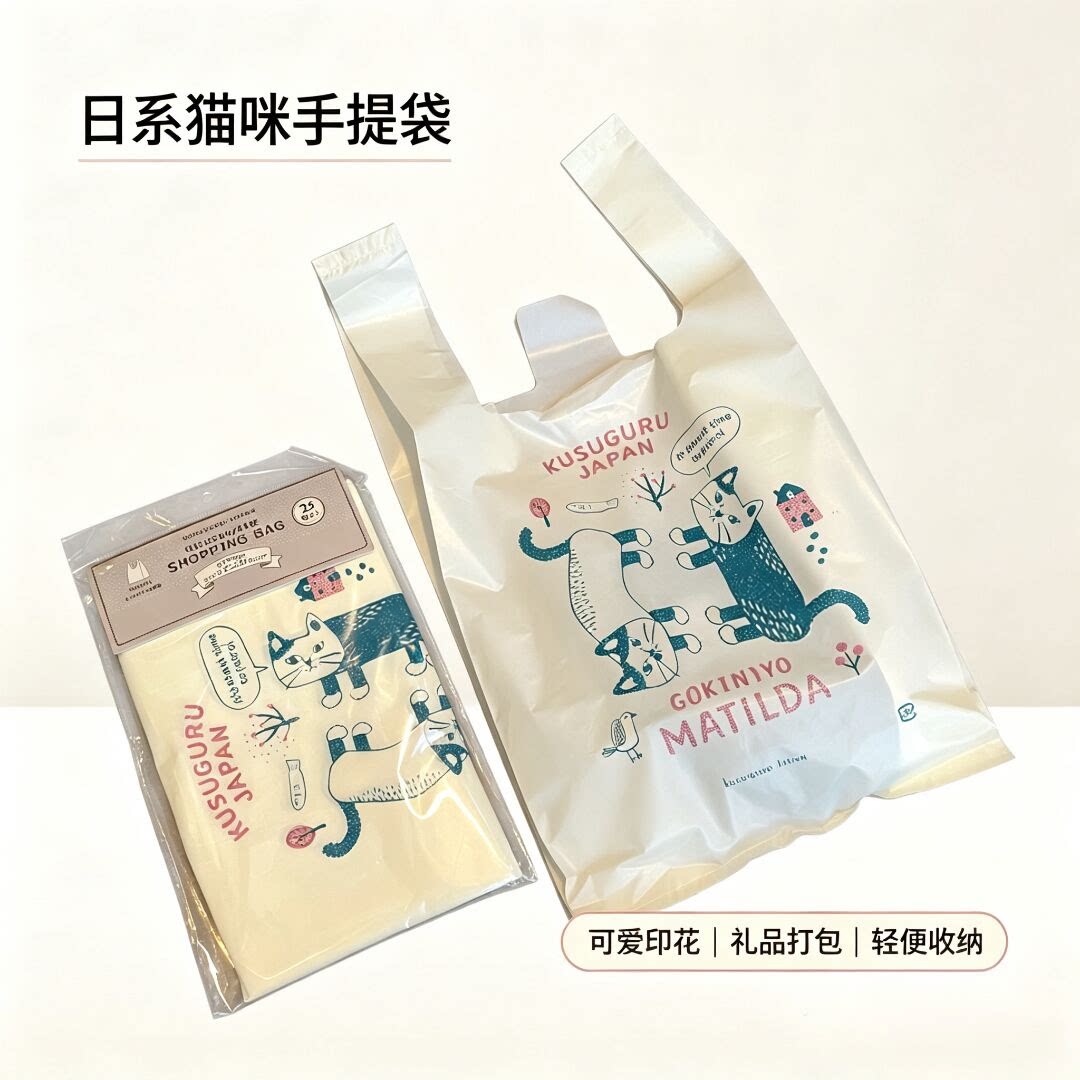 日本Kusuguru正品猫咪法斗图案马甲袋塑料袋购物袋购物手提袋628