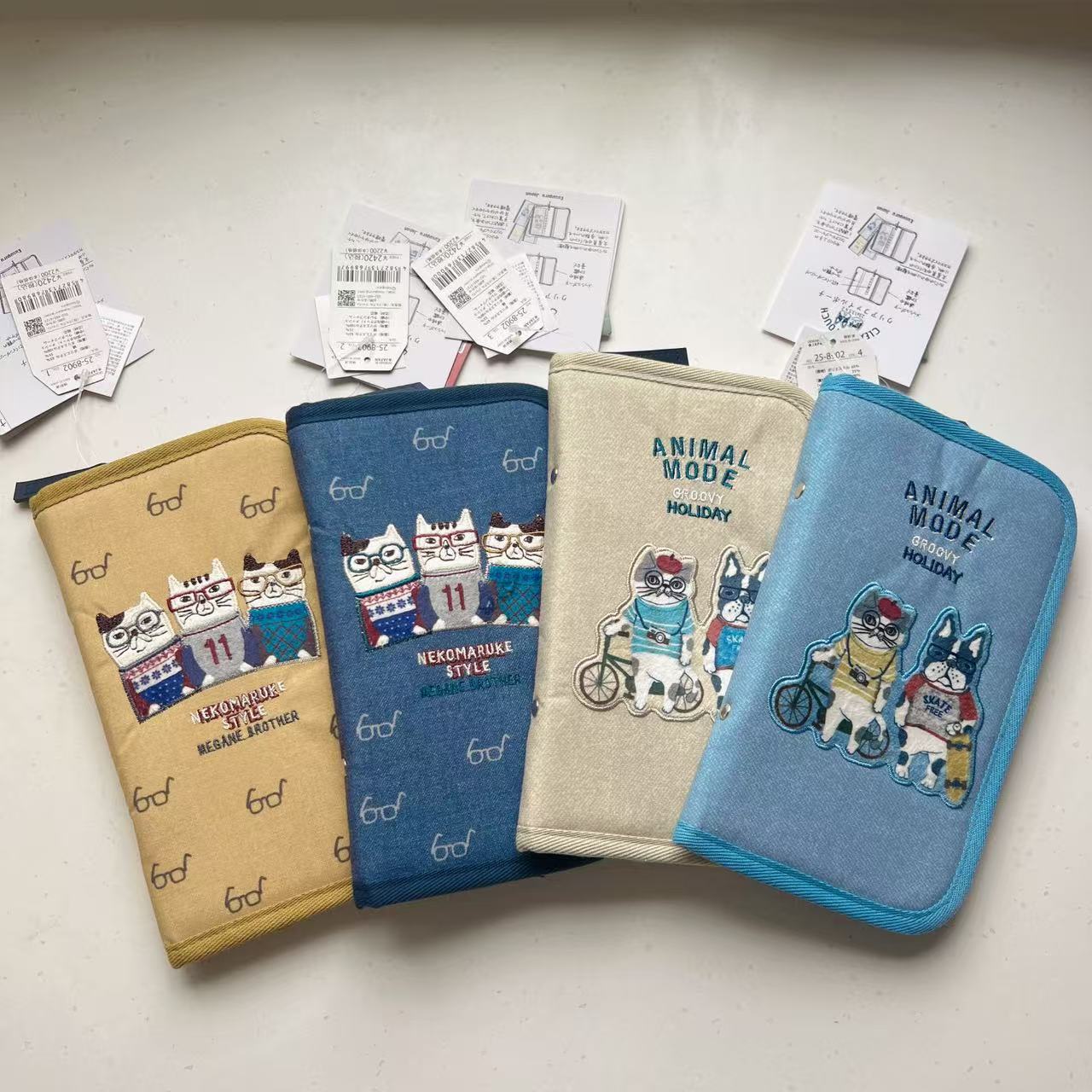 日本kusuguru品牌新款刺绣眼镜猫手账包钱包卡包证件包 票据包881