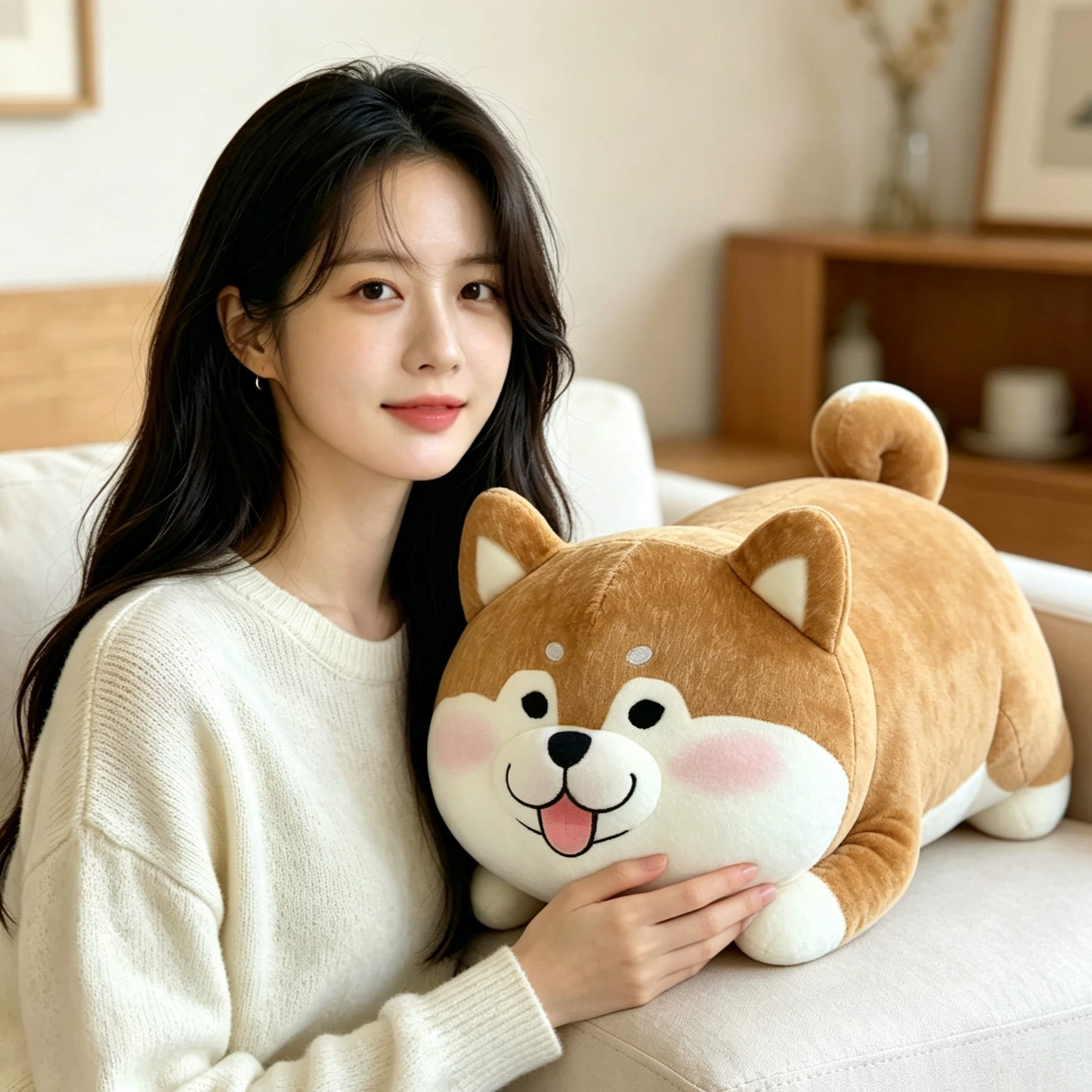 日本Kusuguru正品刺绣柴犬抱枕摆件公仔腰靠玩偶玩具大号可爱924