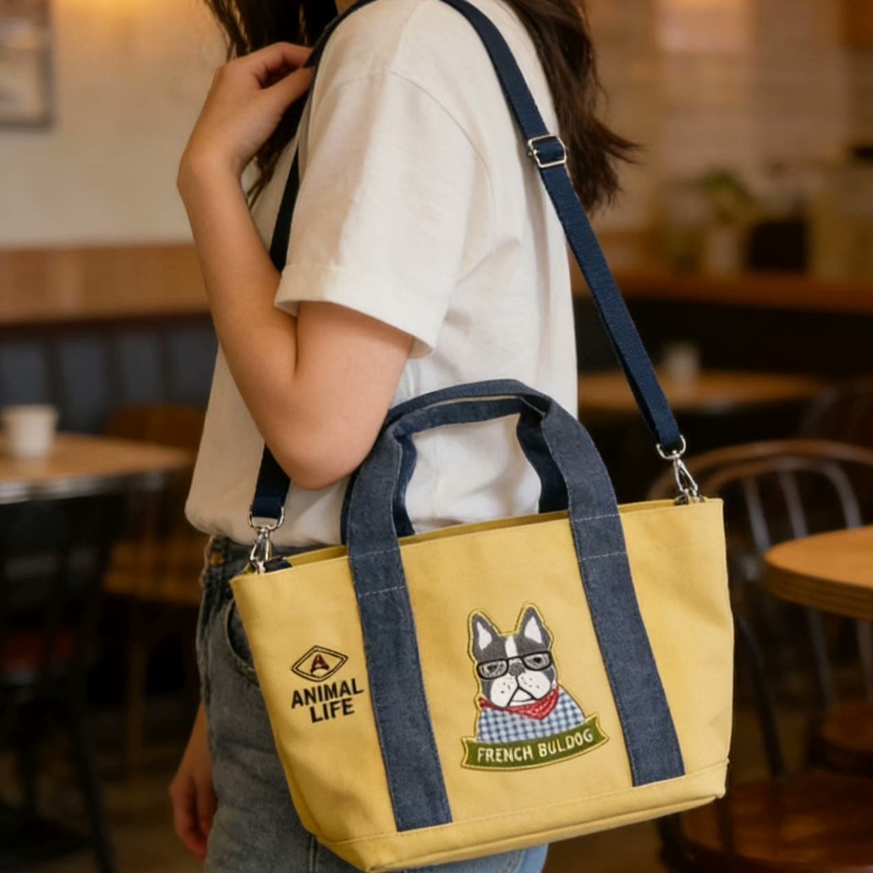 日本Kusuguru正品刺绣猫咪法斗斜挎包单肩包手提手拎包内覆膜502,箱包皮具/热销女包/男包,时尚帆布包,淘宝优惠券,粉丝福利购,淘宝优惠卷