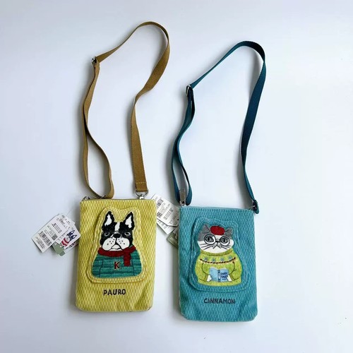 日本Kusuguru正品刺绣法斗猫咪手机包斜挎包单肩包耳机数据线417