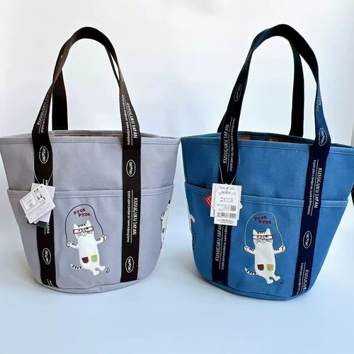 日本Kusuguru正品刺绣猫咪手提包手拎包水桶包帆布包袋通勤包500