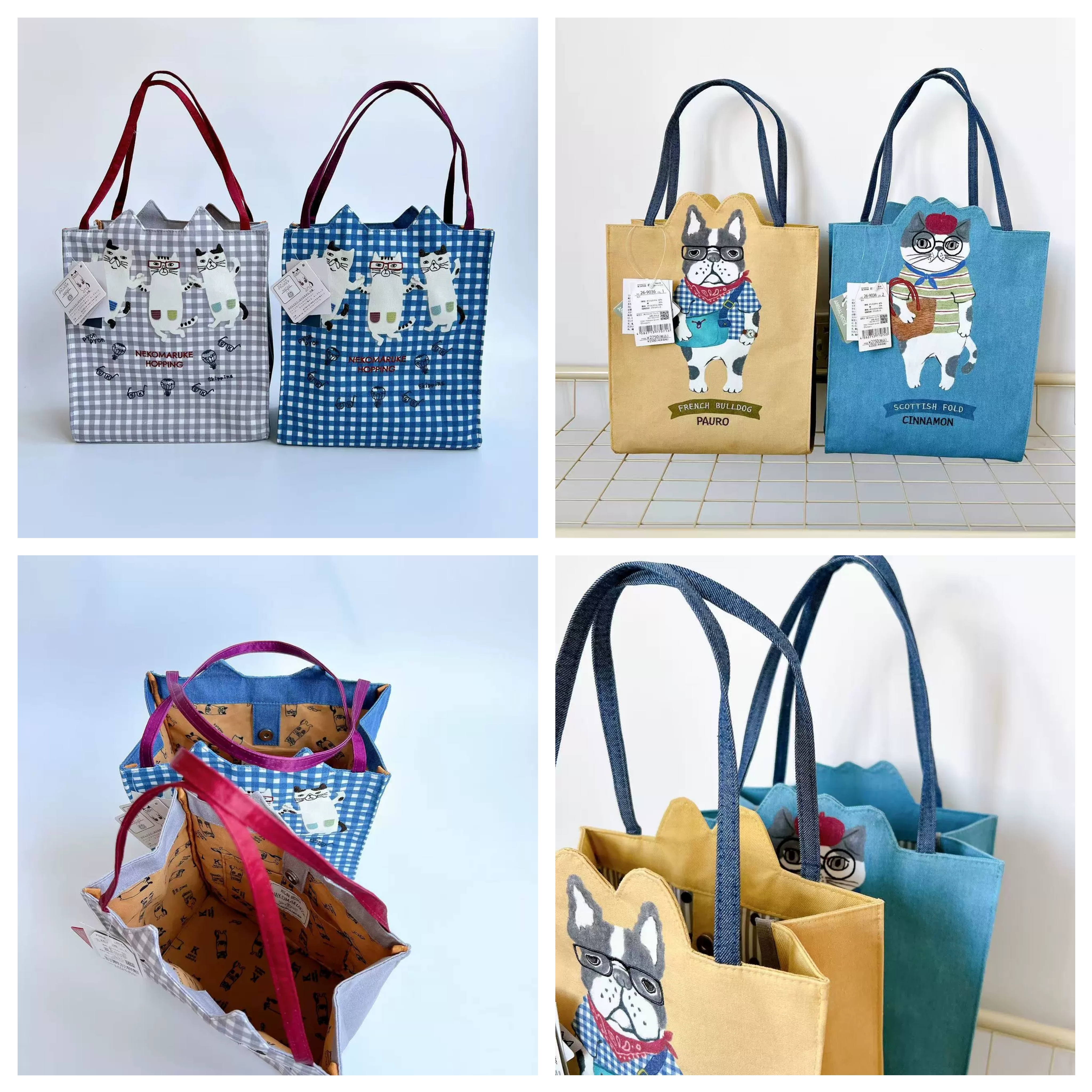 日本Kusuguru正品刺绣猫咪法斗手提包手拎包补习包逛街购物包502