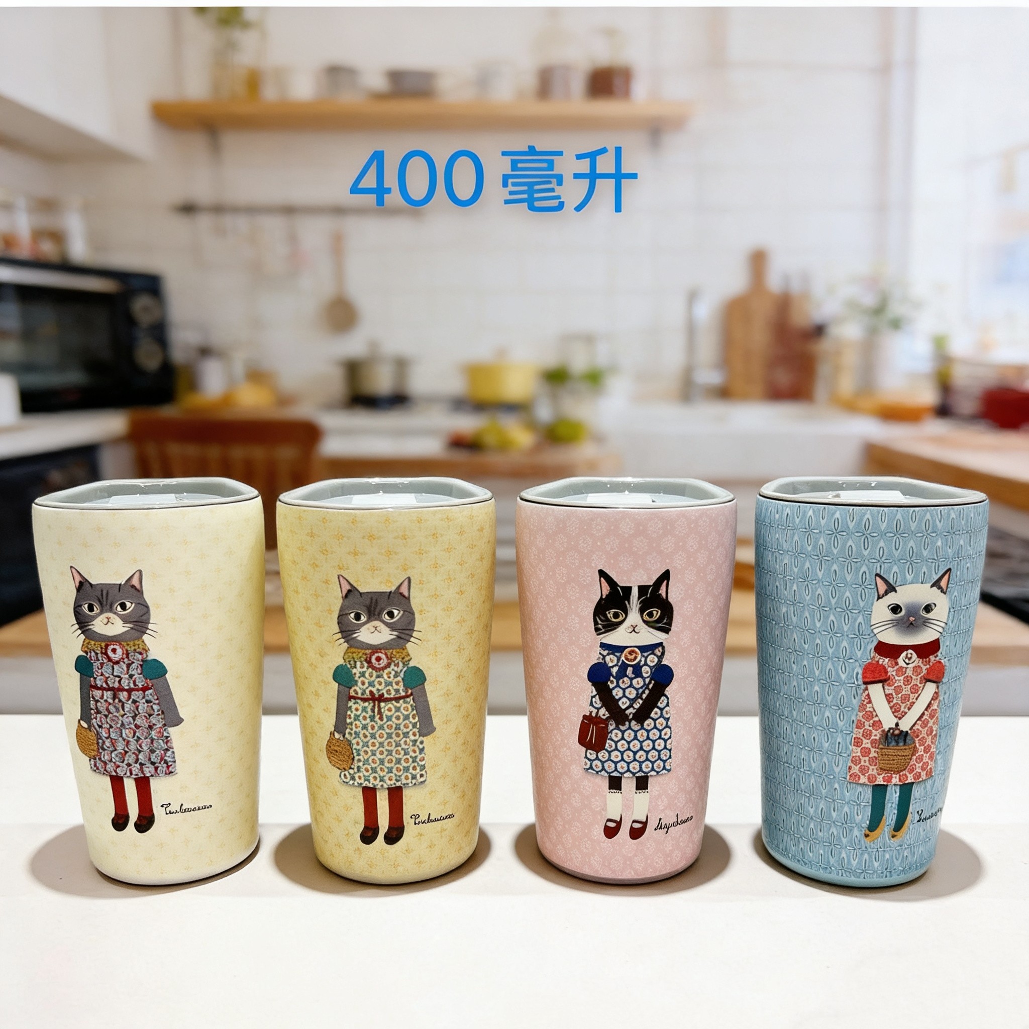 日本Kusuguru 蜜豆公主猫咪保温保冷汽车杯 咖啡杯400ml405