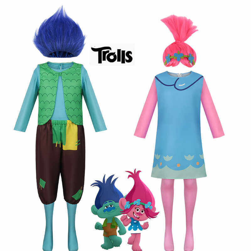 新款儿童魔发精灵波比公主裙万圣节迪士尼Trolls布兰克演出表演服