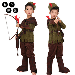 新款儿童猎人扮演服万圣节弓箭手cos服童话故事幼儿园活动表演服
