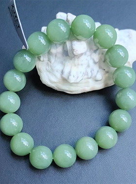 昱音真选~和田玉碧玉手珠链12mm单圈粉青有猫 有证 送礼盒 无黑点