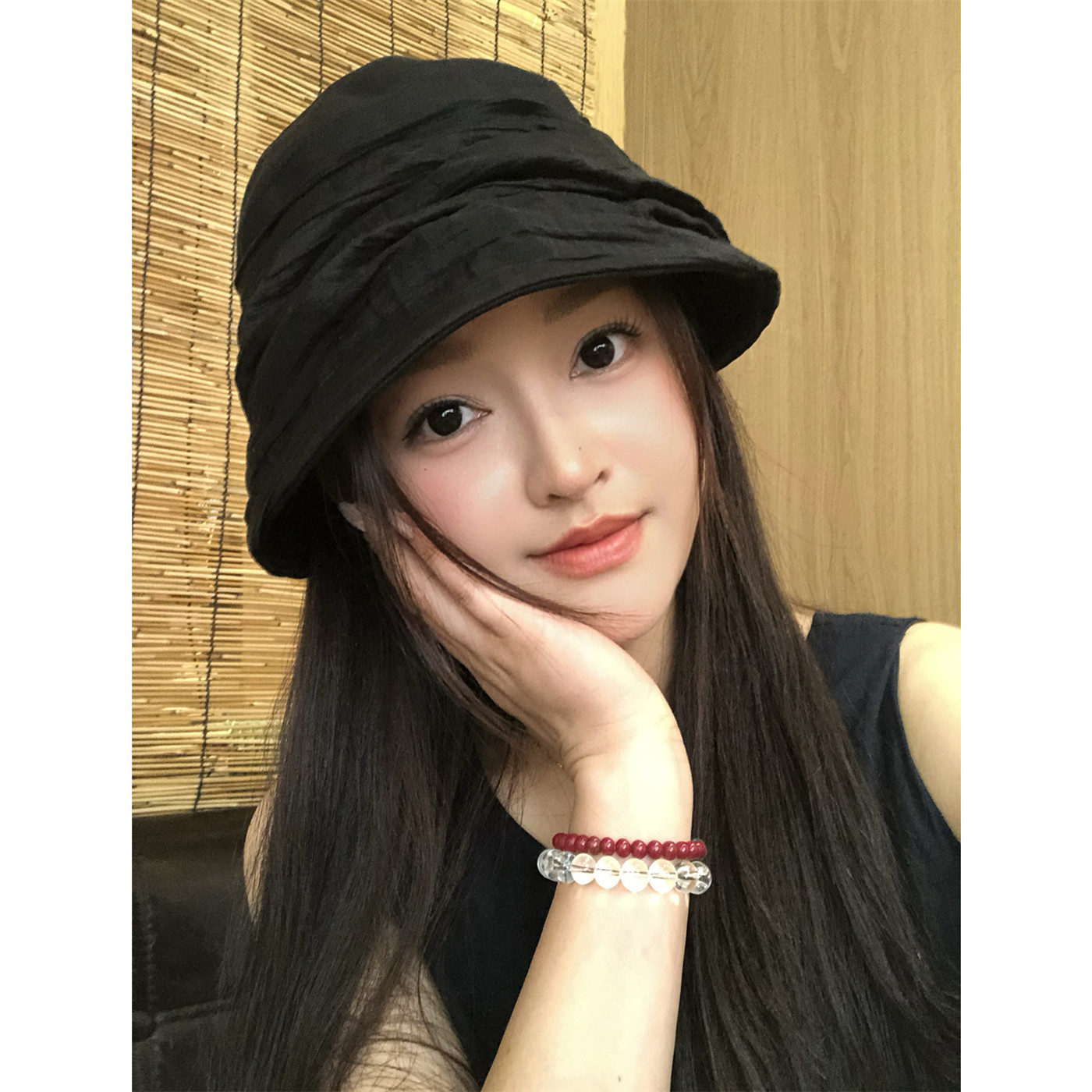 日系褶皱拼接设计感渔夫帽子女显帽子