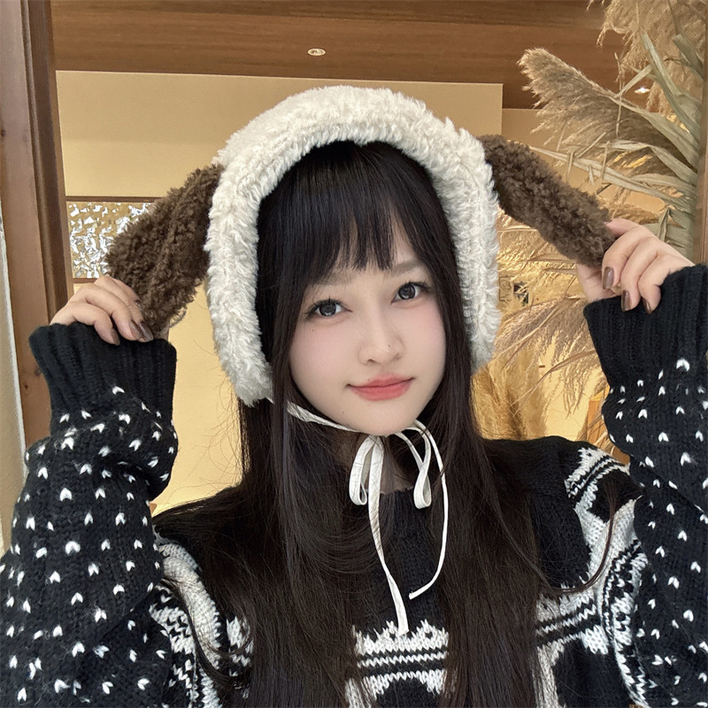 可爱羊羔绒小狗耳罩女秋冬加厚系带耳套学生保暖护耳耳捂子耳包