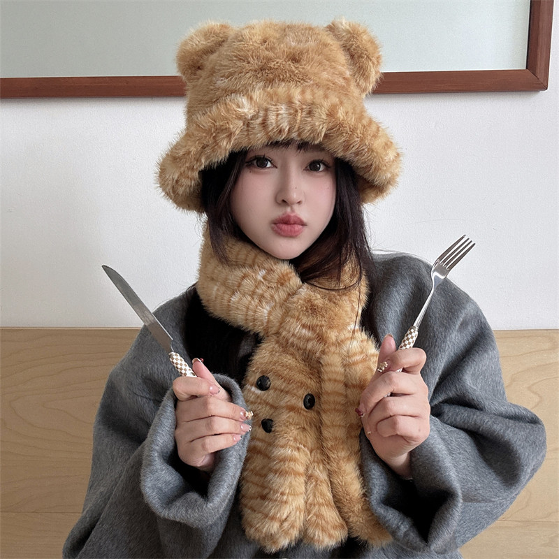 可爱毛茸茸豹纹小老虎渔夫帽女秋帽子