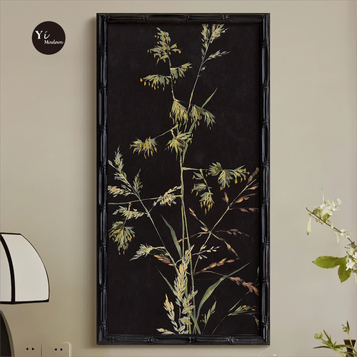 客厅玄关节节高升竹子仙鹤中古画