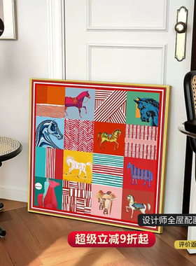 意式骏马客厅装饰画艺术轻奢卧室床头挂画高级感新年红色玄关壁画