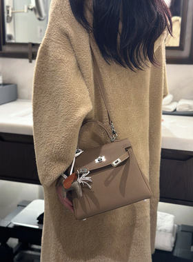 高级感新款真皮荔枝纹凯莉包内缝线单肩斜挎手提包经典时尚凯利包