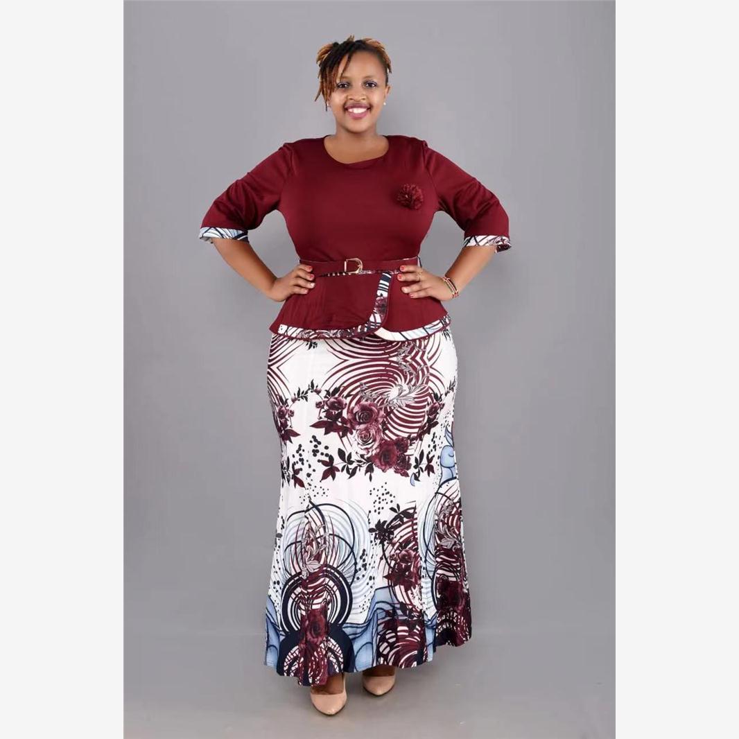big size dress 6xl 非洲大码女装新款妈妈装上衣半身裙两件套