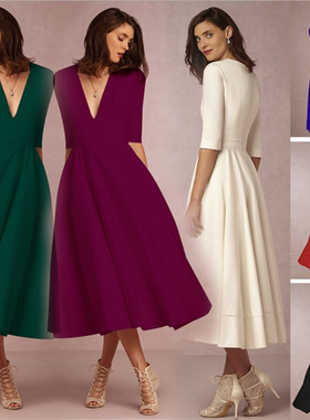 Women Long Dress Elegant Party Evening Dresses性感中袖连衣裙