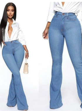 jeans women trousers 2021Fashion elastic ladies pants 微喇裤