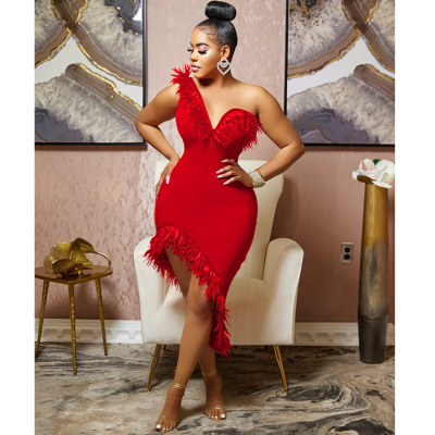 evening party slip dress women ladies sexy Dinner dress red