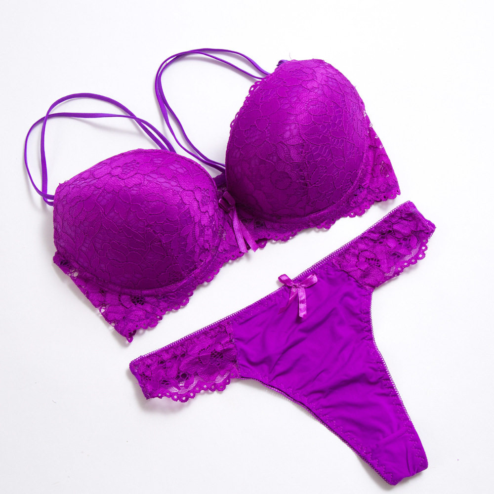 Sexy lace gathered underwear thong set蕾丝聚拢内衣丁字裤套装