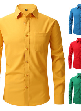 Men dress Shirt Long Sleeve Formal Solid Business Social Top