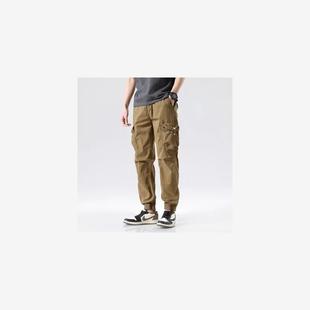 cotton Casual Pants mens cargo jogger trousers khaki pockets