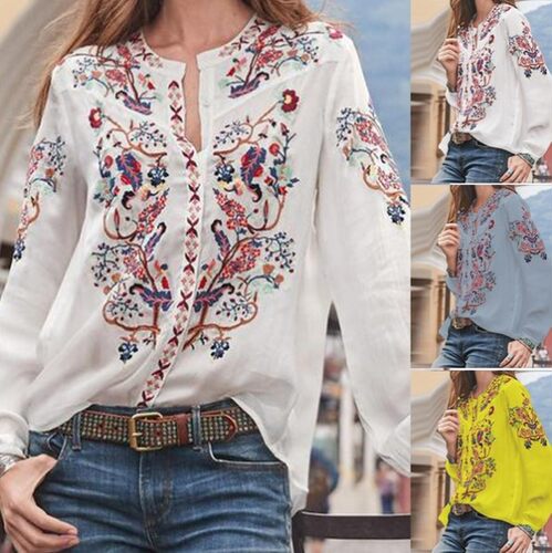 Summer printed long sleeve women's shirt夏季印花长袖女装衬衣