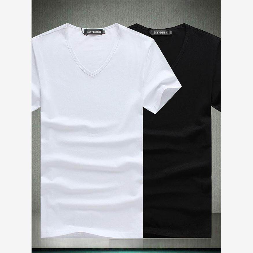 夏装v领短袖t恤韩版修身男士纯色打底衫 Unisex Casual t shirts