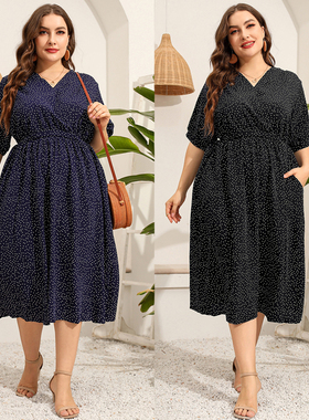 Plus size women summer loose v neck print party dinner dress