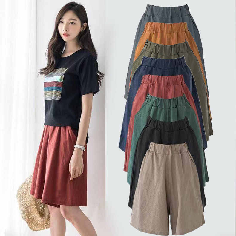 胖mm加肥加大松紧腰五分阔腿短裤Women summer half pants shorts
