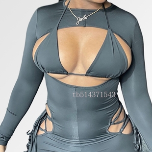 Black jumpsuit women's blouse lace-up trousers欧美连体塑