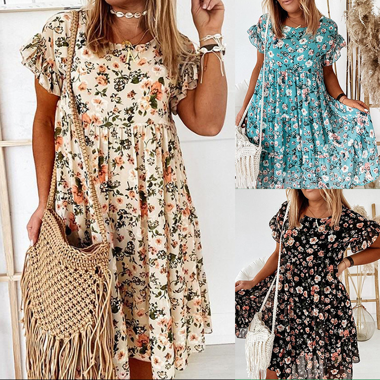 floral dress woman summer clothes short fat girl wear short