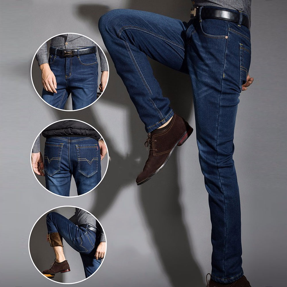 男加绒牛仔裤 winter Velvet Trousers Straight Pants Men Jeans