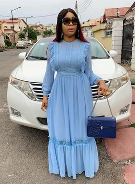 Fat woman long dress Big size 3xl female clothes Wathet 2019