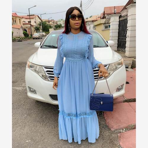Fat woman long dress Big size 3xl female clothes Wathet 2019