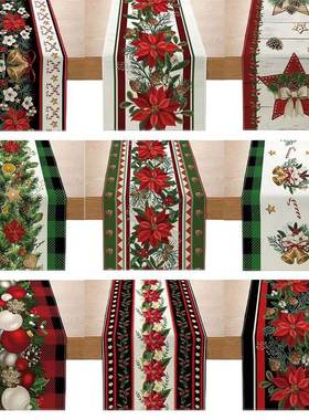 Christmas Linen Table Runner Xmas Flower Table Cloth Noel Ga